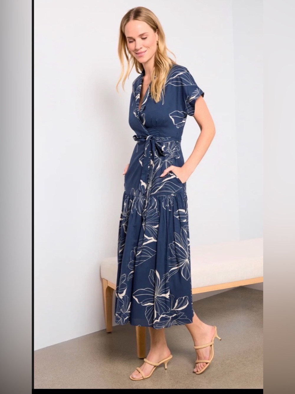 Hutch Navy Floral Wrap Midi Dress